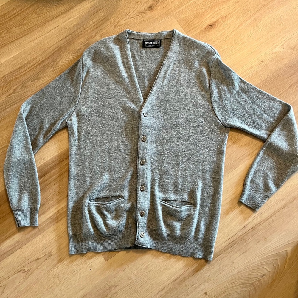 Vintage Robert Bruce Gray Cardigan Sweater XL‎ Supreme Orlon Made in USA Union
